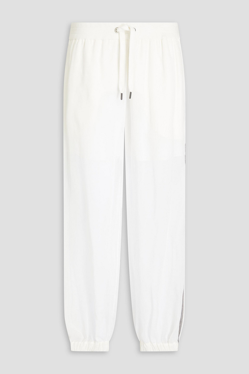 Brunello Cucinelli - Bead-embellished cotton-gauze track pants - White - L
