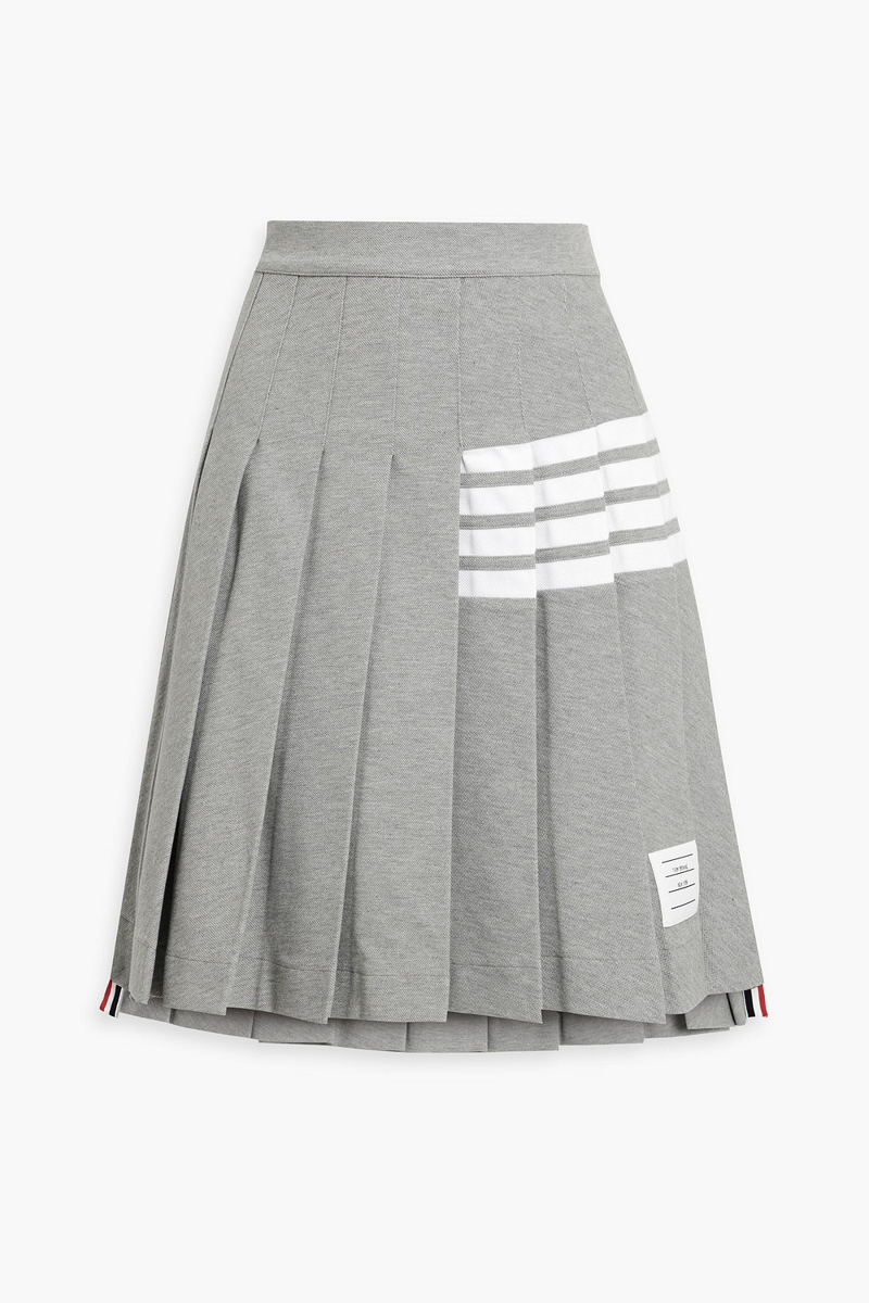 thom browne - striped pleated cotton-blend piqué skirt - gray - it 36