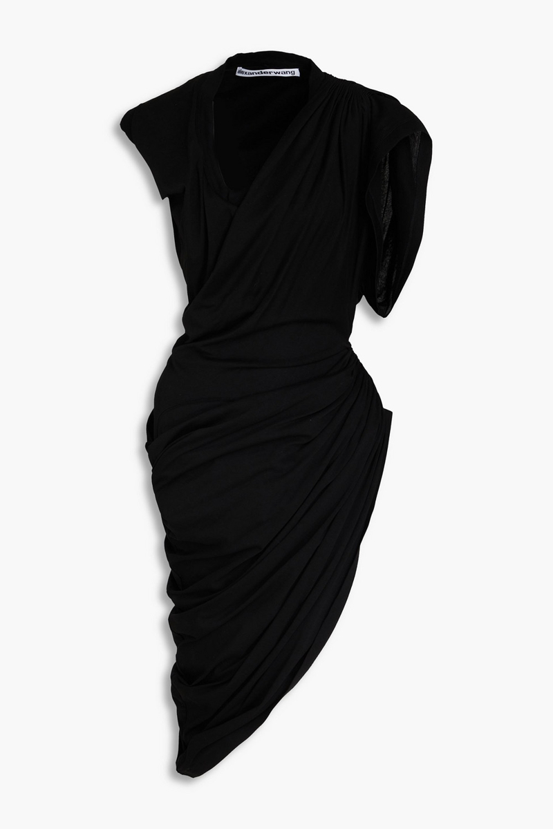 Alexander Wang - Asymmetric draped cotton-jersey dress - Black - XS