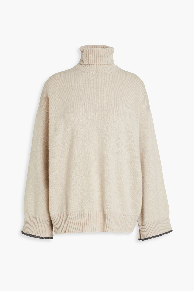 brunello cucinelli - bead-embellished cashmere turtleneck sweater - neutral - xxs