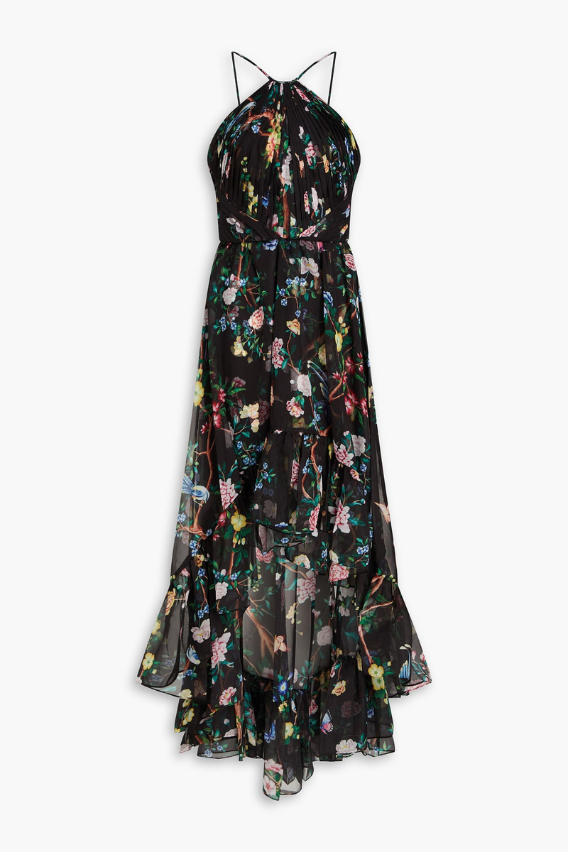 Marchesa Notte - Ruffled floral-print chiffon gown - Black - US 10