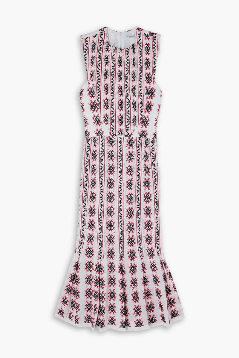 Rue Mariscal - Frayed tiered cotton-jacquard midi dress - Red - FR 36