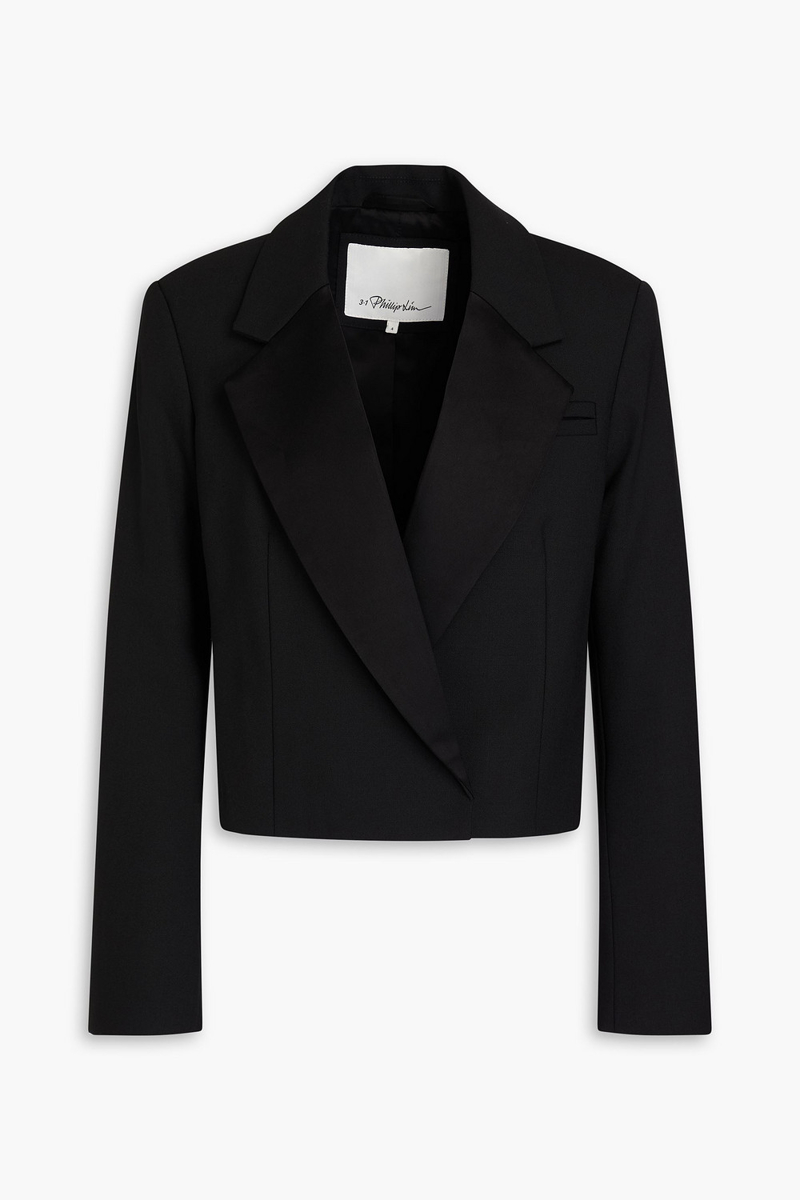 3.1 phillip lim - cropped double-breasted satin-paneled crepe blazer - black - us 2