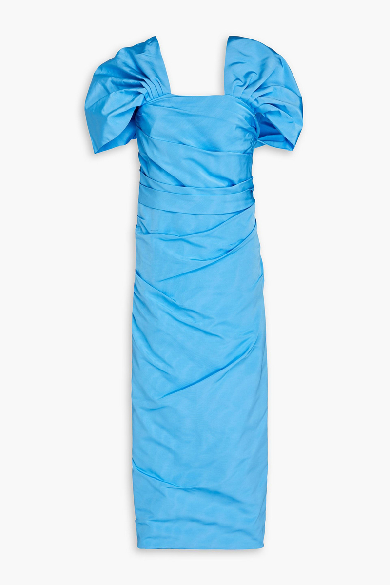 Oscar de la Renta - Pleated cotton-blend taffeta midi dress - Blue - US 6