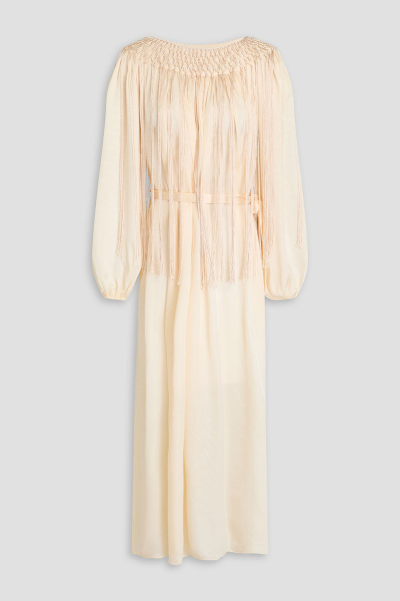 zimmermann - fringed satin midi dress - white - 00