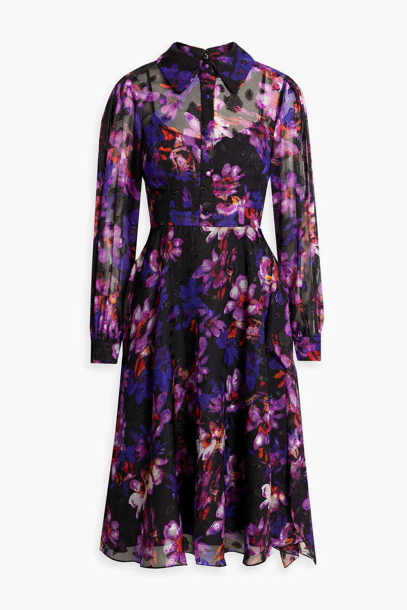Mikael Aghal - Draped floral-print fil coupé chiffon shirt dress - Purple - US 4