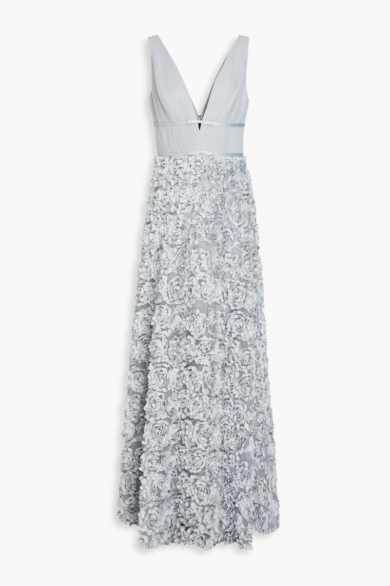 Marchesa Notte - Floral-appliquéd tulle gown - Blue - US 6