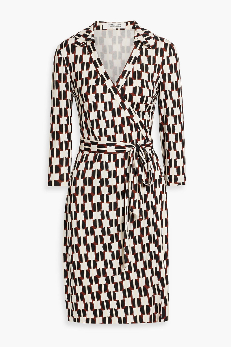 diane von furstenberg - jeanne printed silk-jersey mini wrap dress - brown - xl