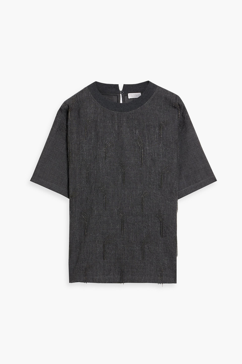 brunello cucinelli - bead-embellished wool top - gray - m