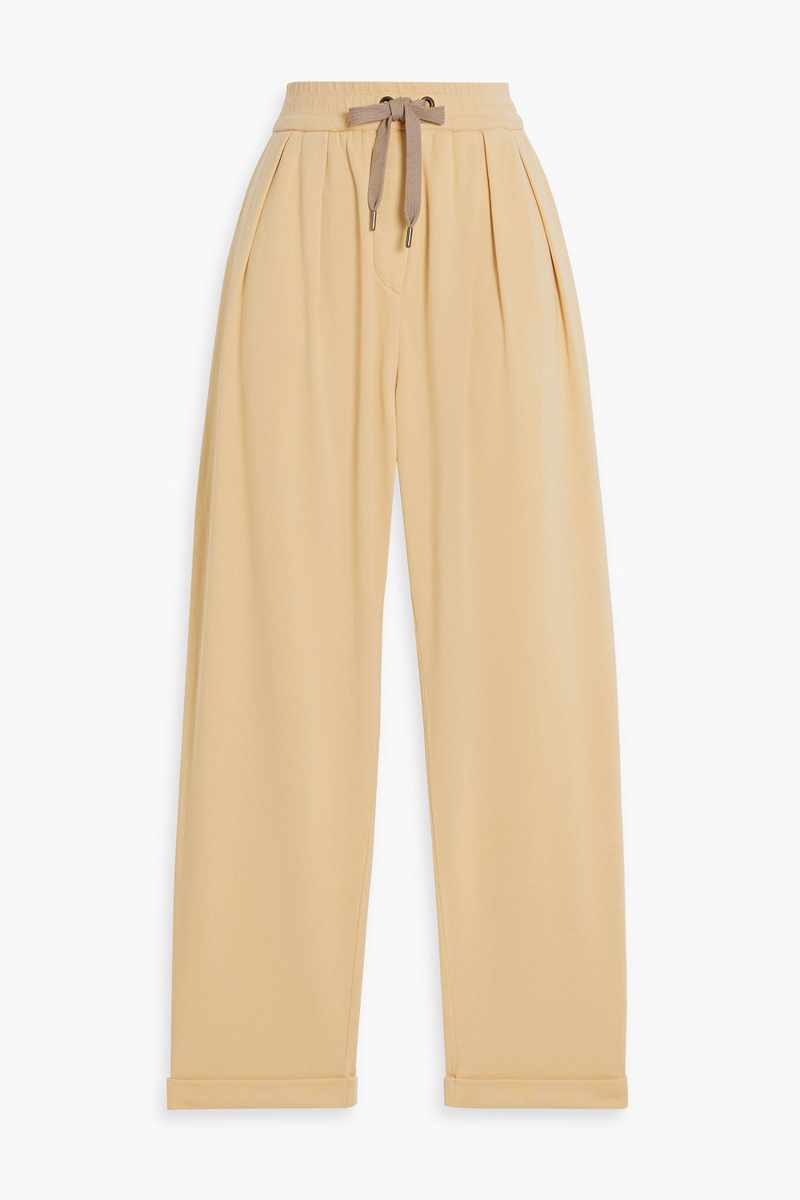 brunello cucinelli - bead-embellished french cotton-terry track pants - neutral - xs