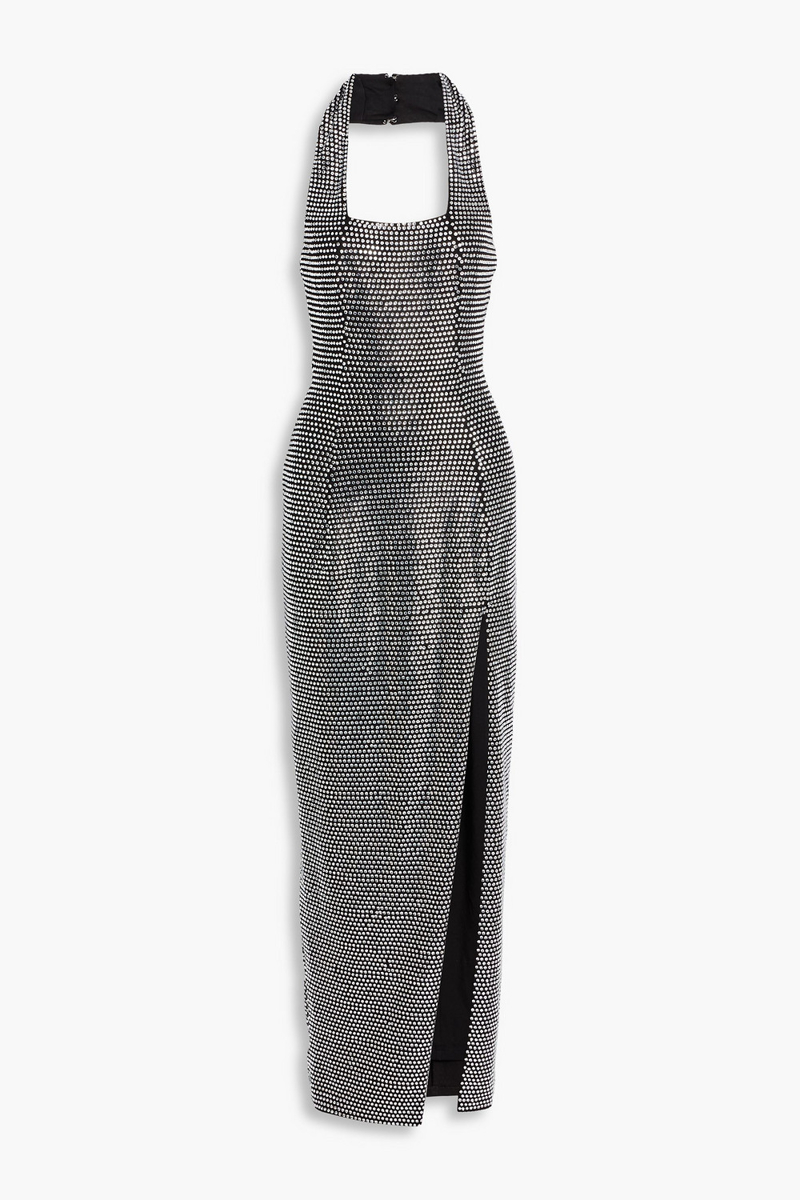 area - crystal-embellished stretch-jersey halterneck gown - black - xs