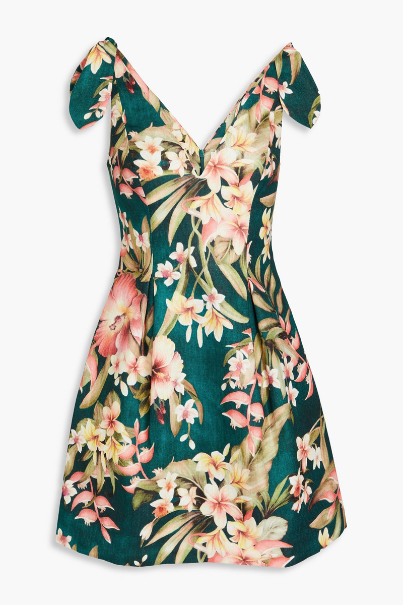 zimmermann - lexi pleated floral-print linen mini dress - green - 00