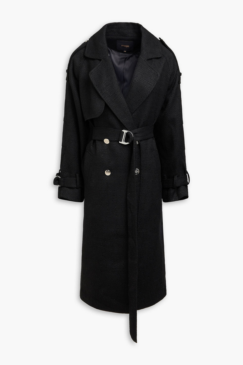 maje - tweed trench coat - black - fr 36