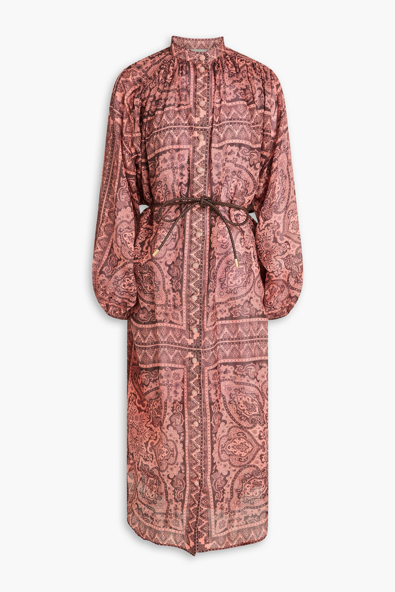 zimmermann - paisley-print ramie midi dress - pink - 1