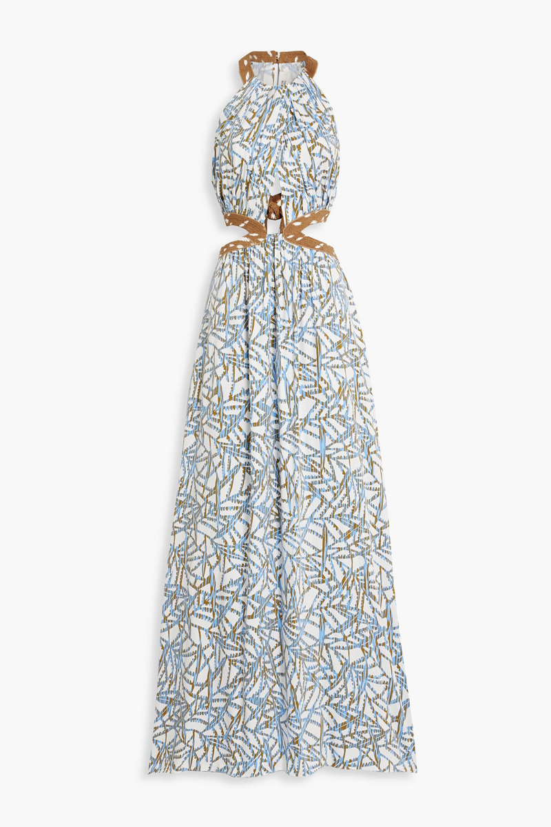 diane von furstenberg - elizabeth cutout printed twill maxi dress - blue - us 10