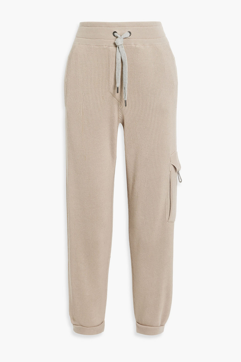 brunello cucinelli - bead-embellished cotton track pants - neutral - l