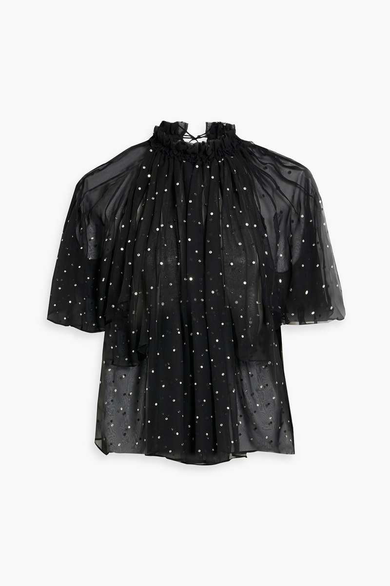 rabanne - embellished ruffled chiffon top - black - fr 36