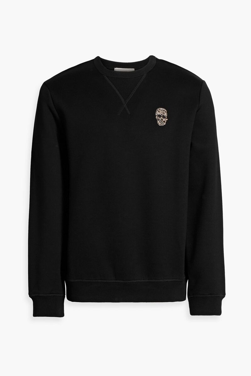 McQueen - Crystal-embellished cotton-blend jersey sweatshirt - Black - M