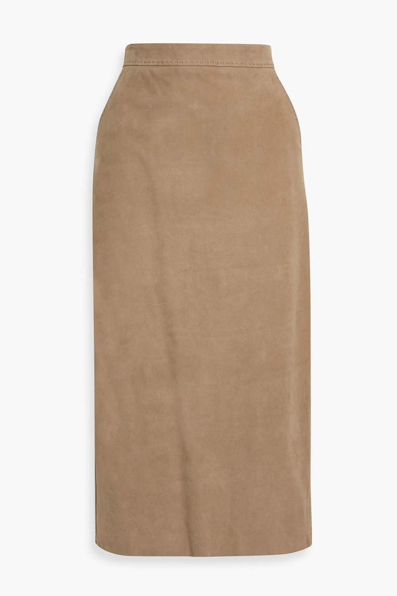 max mara - calcio leather midi skirt - neutral - it 42