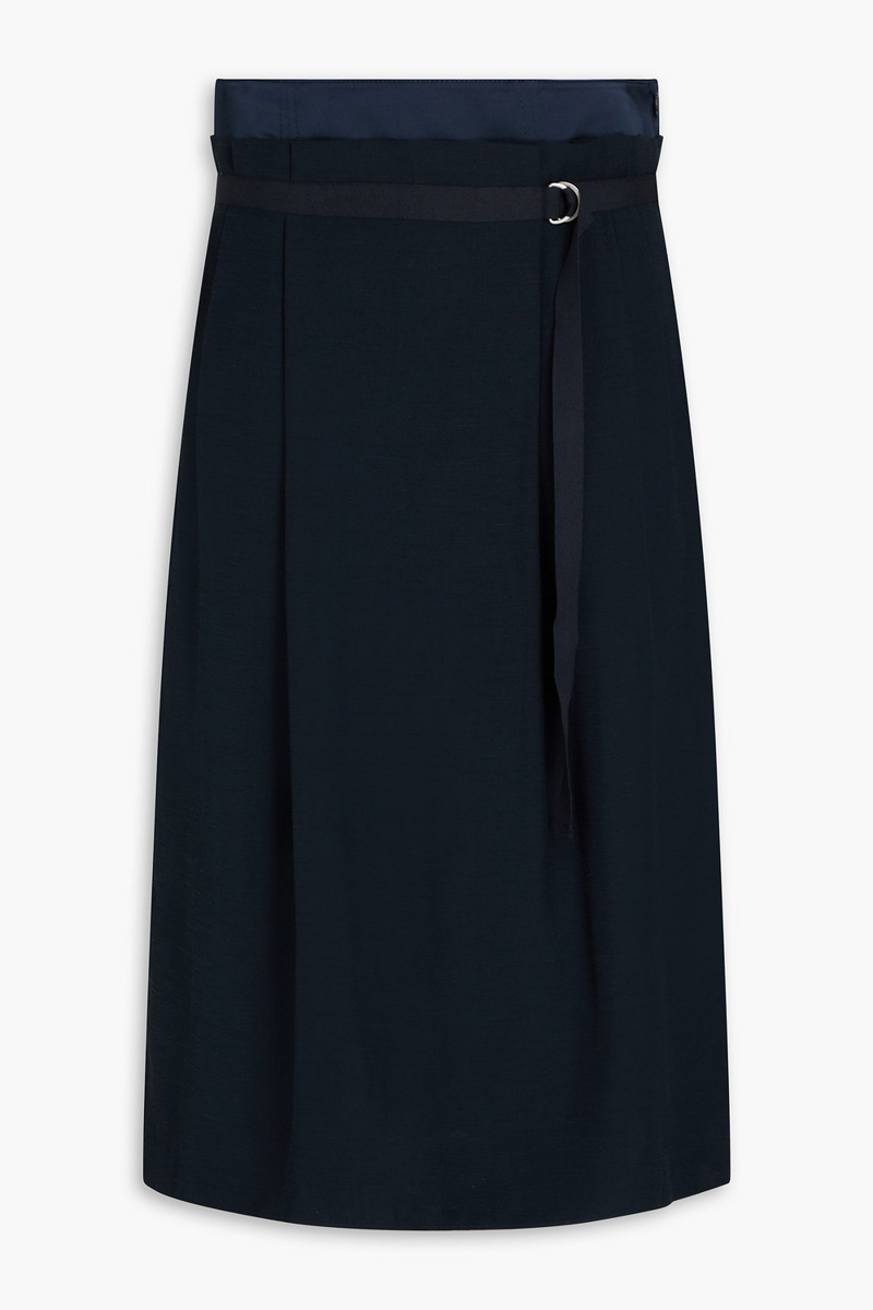vince. - belted cady midi skirt - blue - us 0