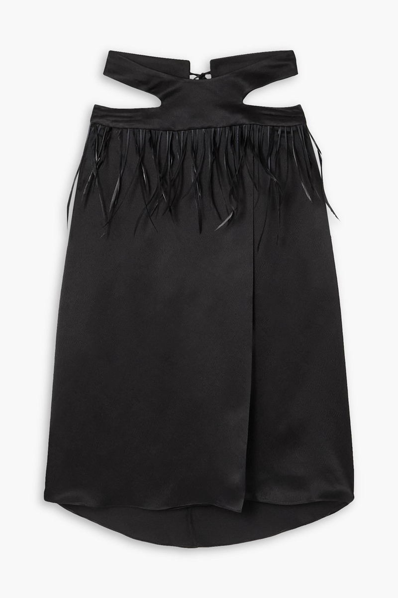 Maximilian - Cutout hammered silk-satin skirt - Black - UK 6