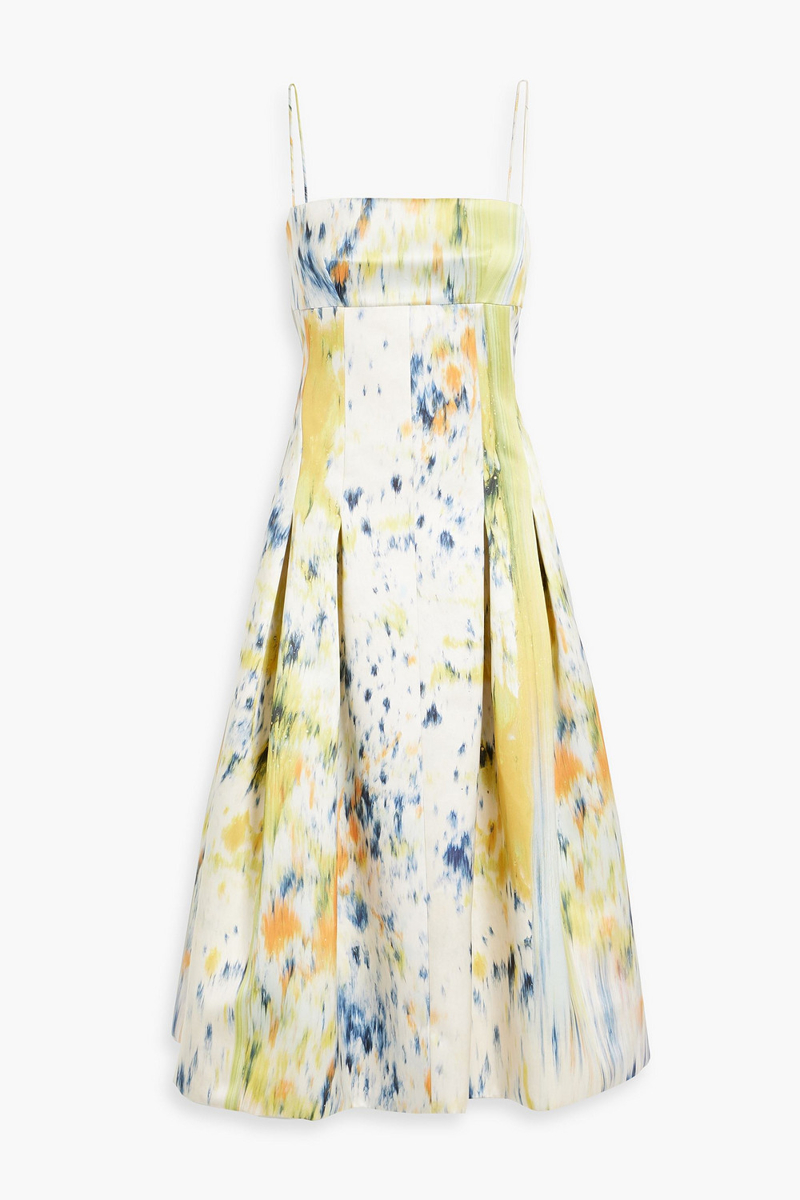 oscar de la renta - pleated printed satin midi dress - green - us 4