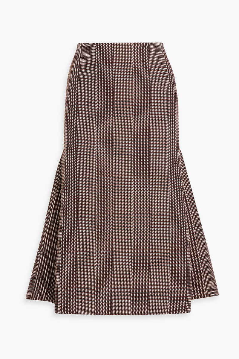 emilia wickstead - queenie prince of wales checked tweed midi skirt - brown - uk 12