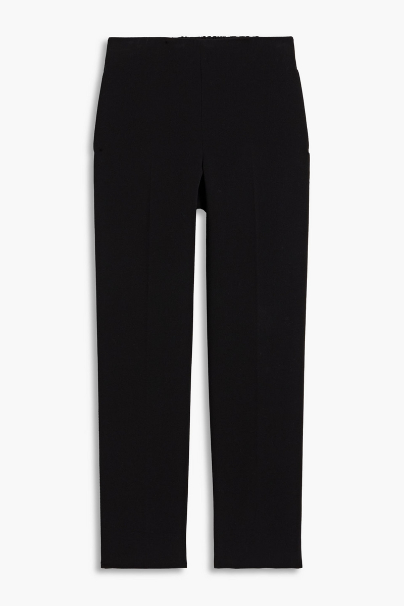 vince. - cropped velvet-trimmed crepe straight-leg pants - black - xs