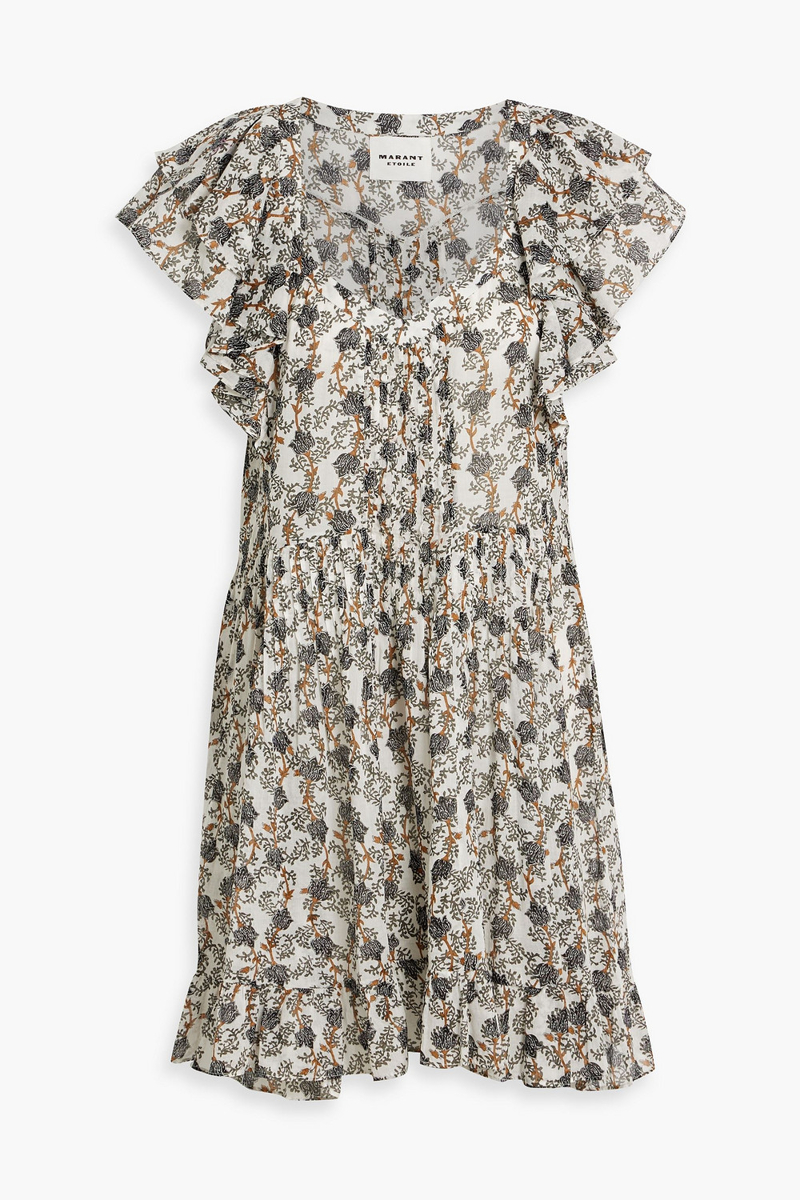 marant étoile - godrana ruffled floral-print cotton-voile mini dress - brown - fr 34