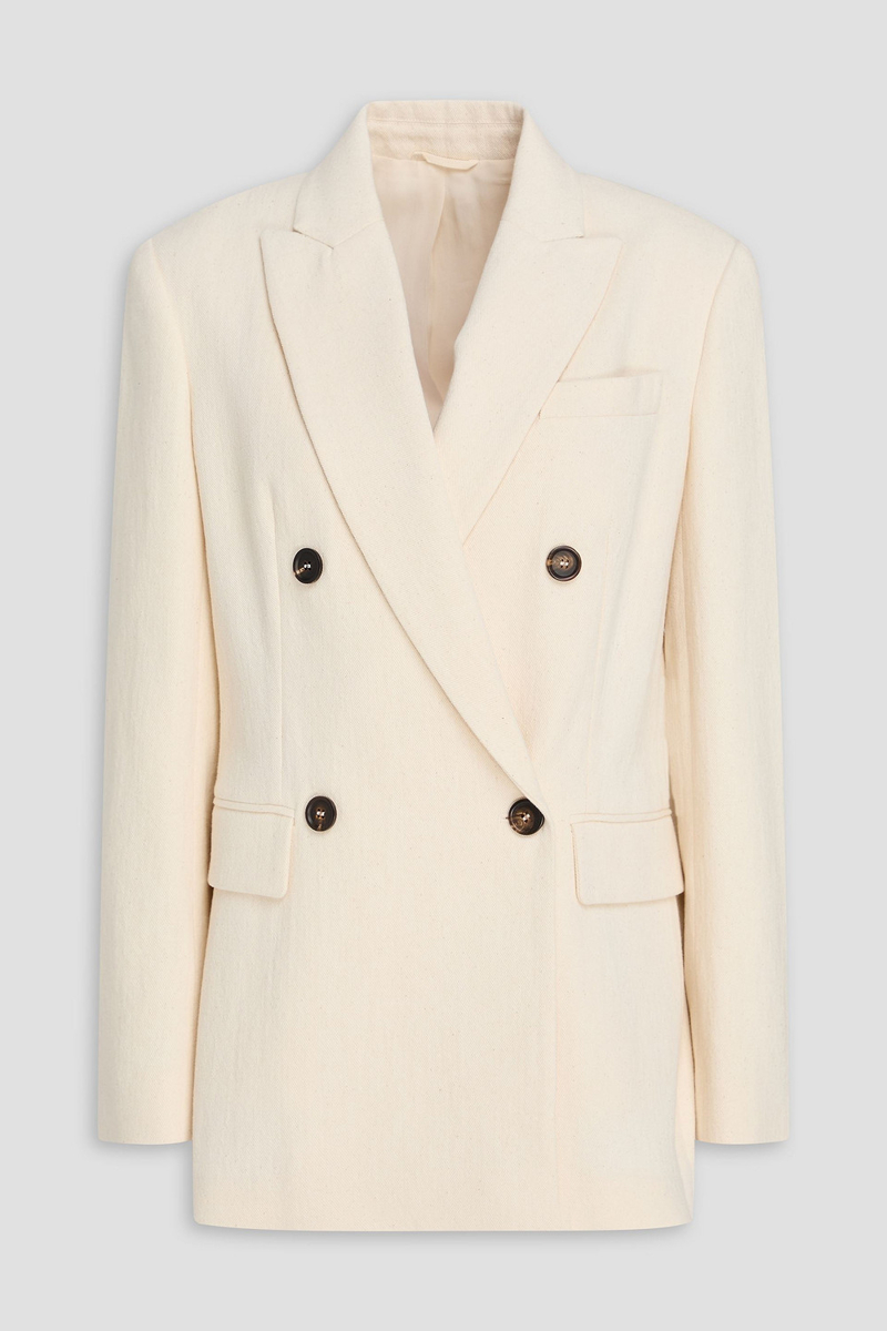 brunello cucinelli - double-breasted cotton and wool-blend drill blazer - white - it 36