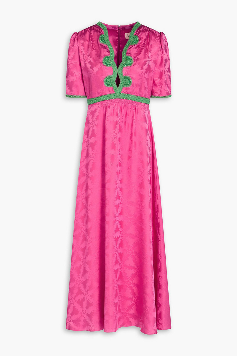 saloni - tabitha silk-jacquard maxi dress - pink - uk 16