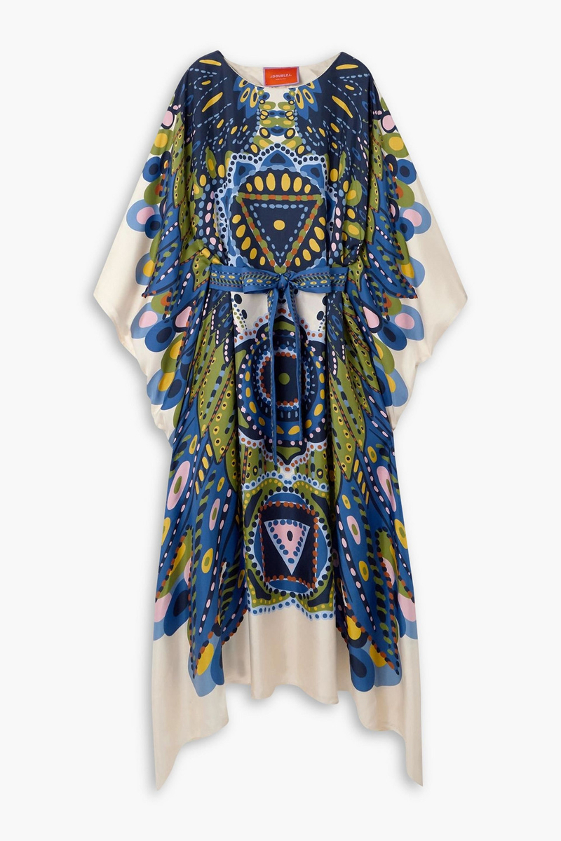 la double j. - belted printed silk-twill kaftan - blue - xxs