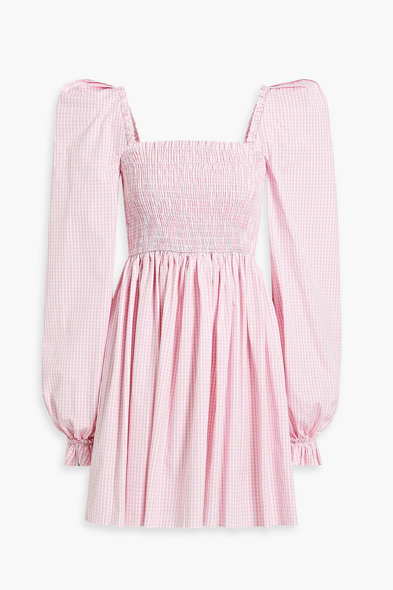 The Vampire's Wife - Shirred gingham cotton mini dress - Pink - UK 8