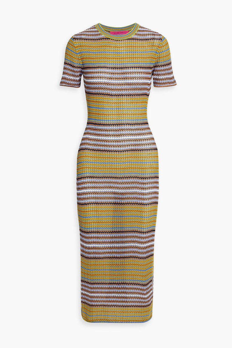 the elder statesman - nova striped cotton and cashmere-blend midi dress - yellow - xs/s