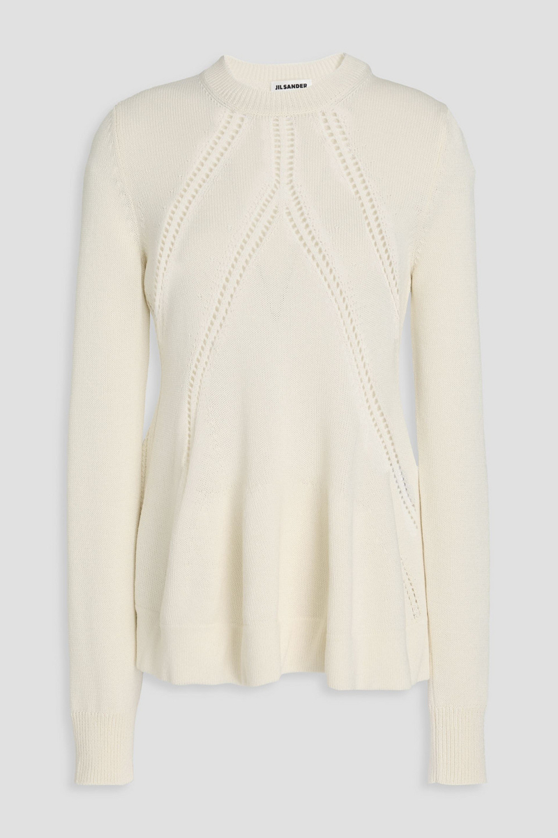 jil sander - pointelle-knit wool and cotton-blend sweater - white - fr 34