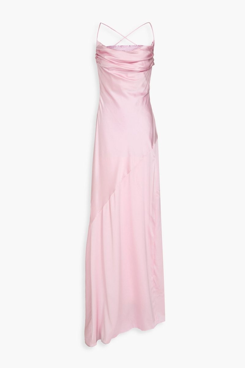 retrofête - emery crystal-embellished stretch-silk satin gown - pink - m