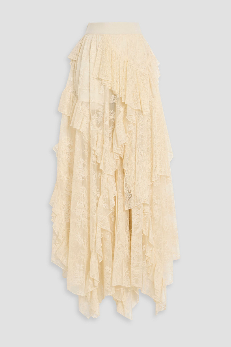 alice olivia - karys tiered corded lace maxi skirt - white - us 0