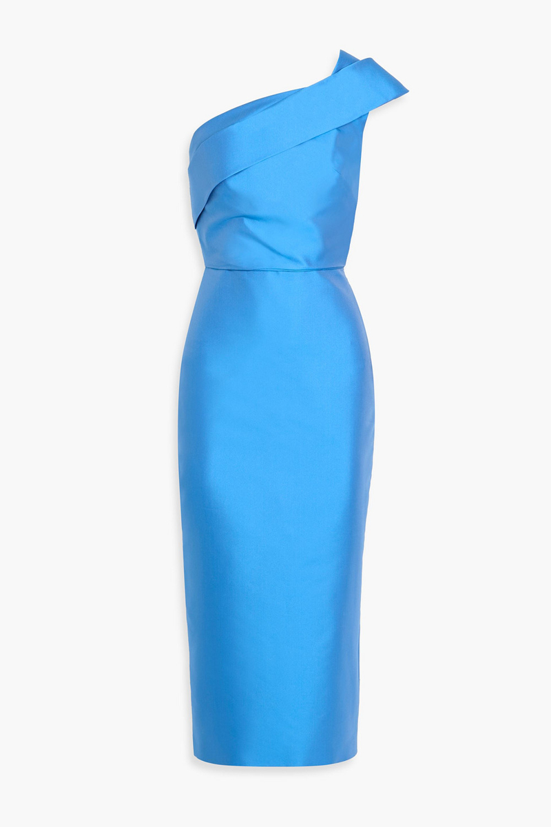 monique lhuillier - one-shoulder draped faille midi dress - blue - us 2