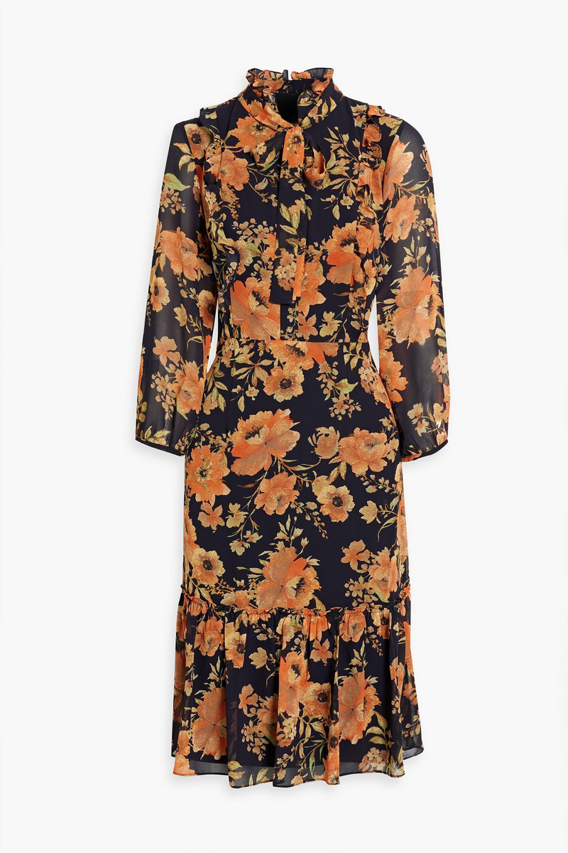 Mikael Aghal - Pussy-bow floral-print crepe dress - Black - US 6
