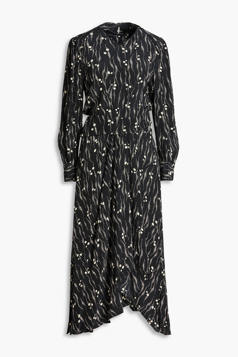 Isabel Marant - Romina pleated printed silk crepe de chine midi dress - Black - FR 36