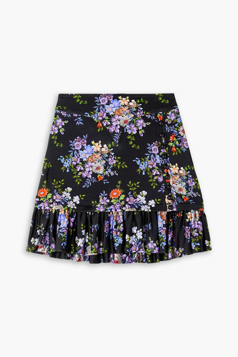 RABANNE - Ruffled floral-print stretch-jersey mini skirt - Purple - FR 36