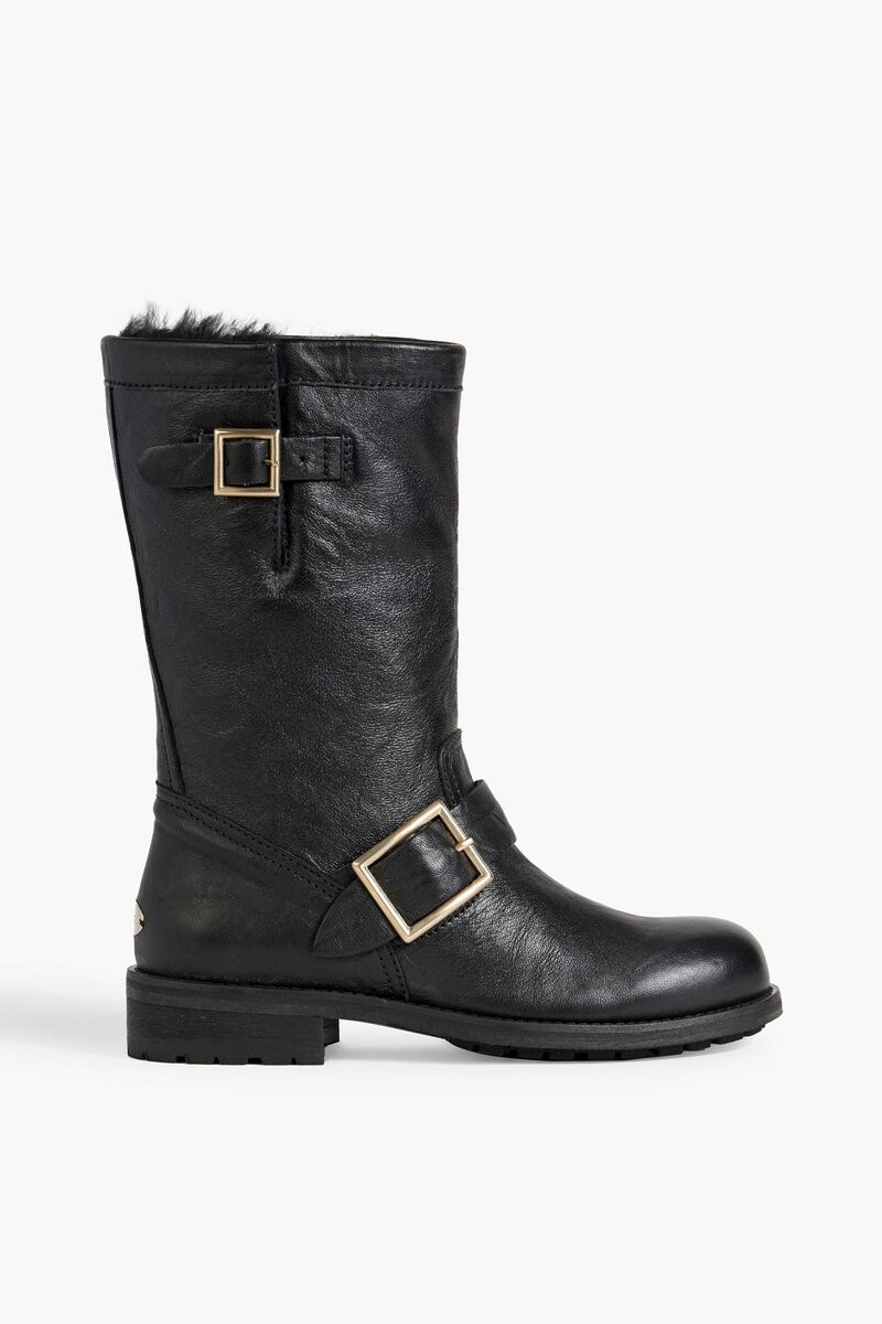 Jimmy Choo - Biker buckled textured-leather boots - Black - EU 34
