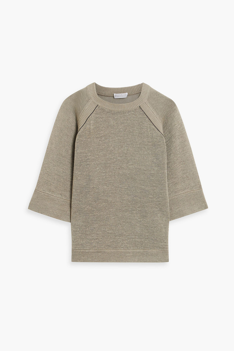 brunello cucinelli - bead-embellished cotton sweater - green - m