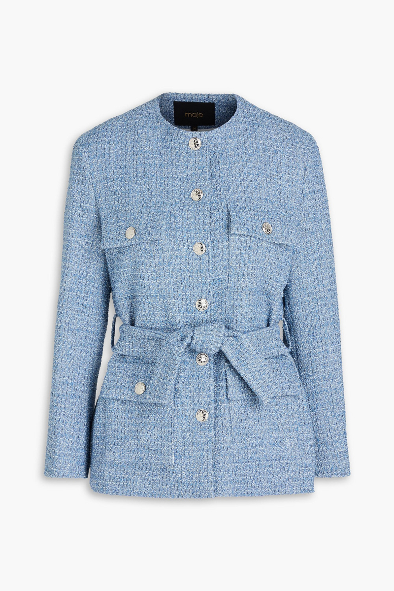 maje - metallic cotton-blend tweed jacket - blue - fr 40