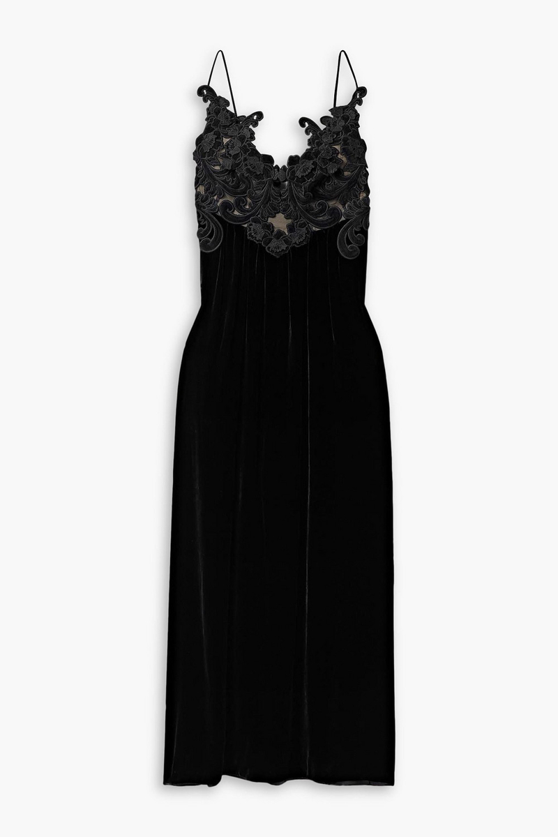 zimmermann - appliquéd tulle-trimmed velvet midi dress - black - 00