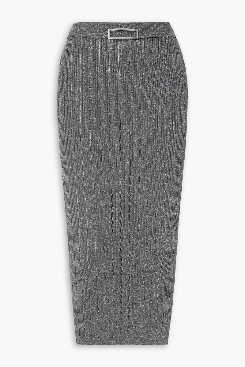 Alessandra Rich - Embellished metallic ribbed-knit midi skirt - Metallic - IT 38