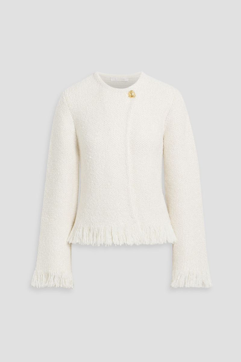 chloé - frayed wool-blend bouclé-tweed jacket - white - m