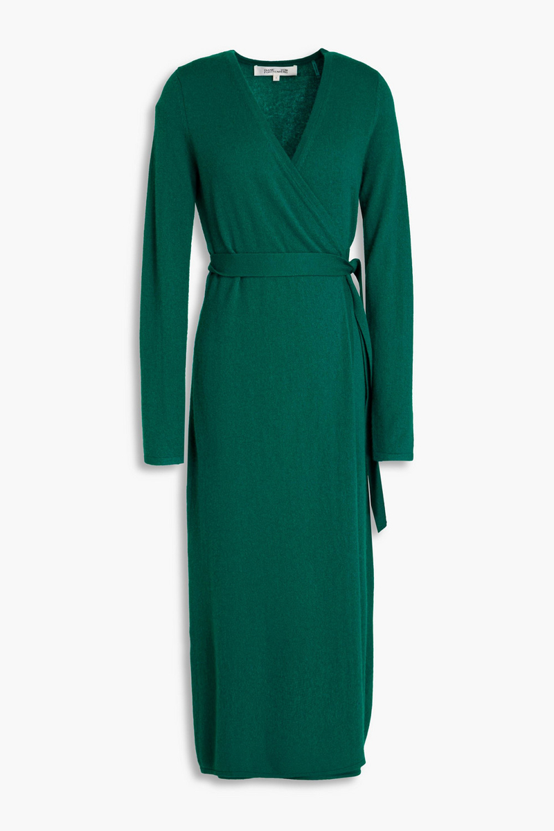 diane von furstenberg - astrid wool and cashmere-blend midi wrap dress - green - xxl