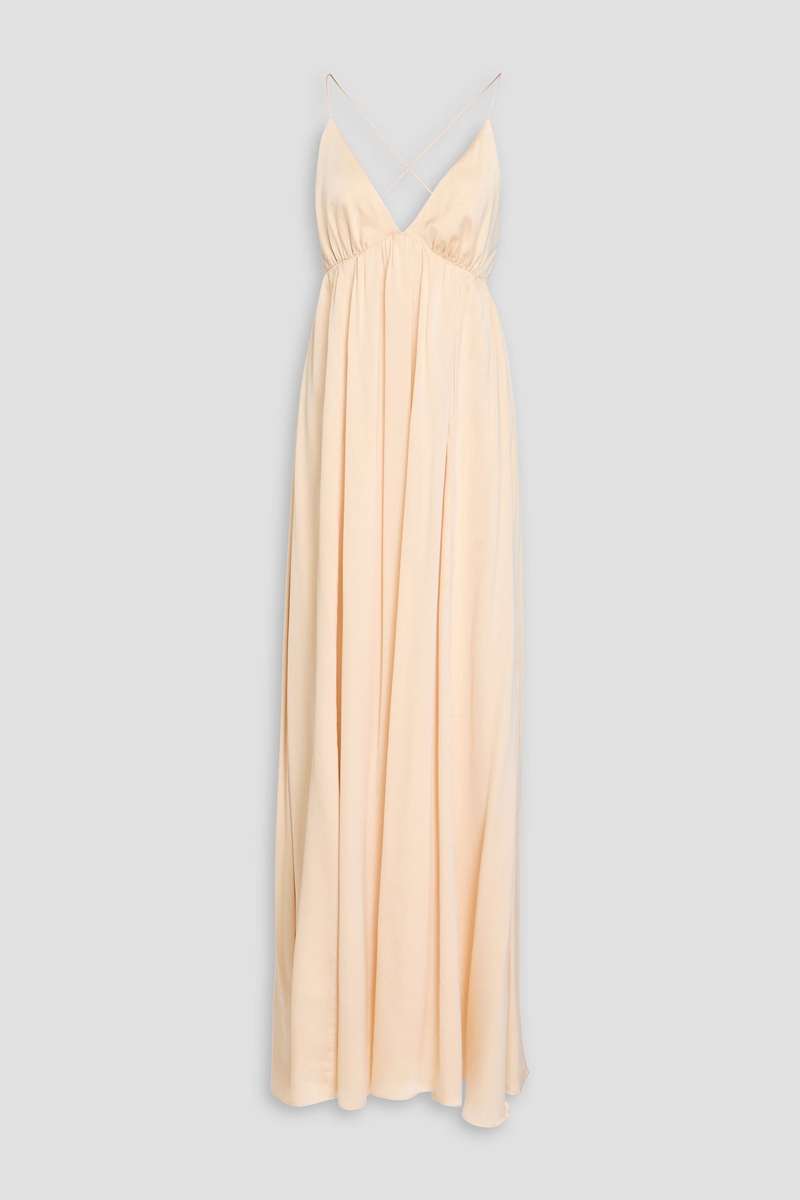zimmermann - gathered washed-silk maxi dress - white - 1