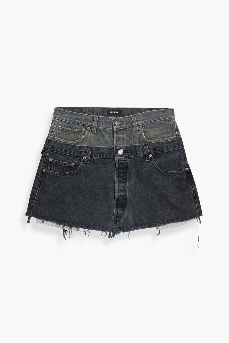 EB Denim - Frayed paneled denim mini skirt - Black - XXL